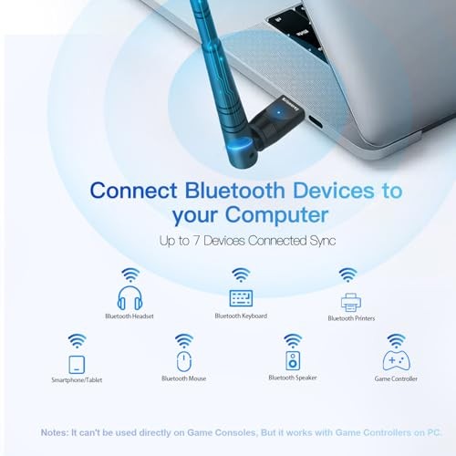 Long Range Upgraded Bluetooth 5.4 Adapter for PC, 5dBi High Gain Wireless USB