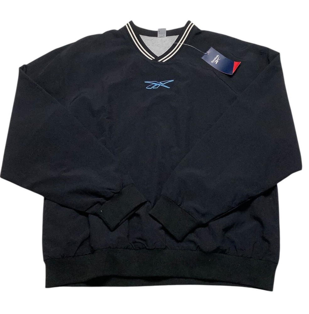 REEBOK Men's Black Lined Pullover WINDBREAKER Jacket NEW Large MSRP $80
