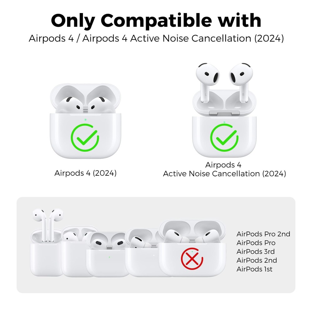 AhaStyle Ear Hooks for AirPods 4th Gen [Large+Medium+Small, White]