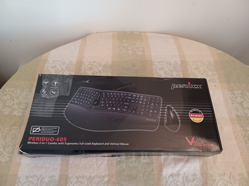 Perixx Periduo-605 Wireless Ergonomic Split Keyboard Vertical Mouse Combo Black