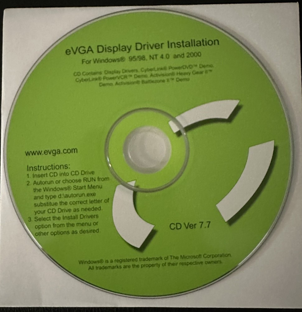 eVGA Display Driver Installation CD for Windows 95/98 NT 4.0 2000 & User Guide