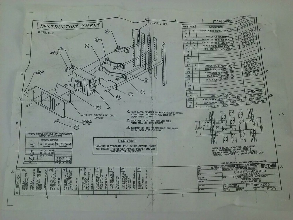 CUTLER HAMMER KPRL4LC PANELBOARD MOUNTING HARDWARE