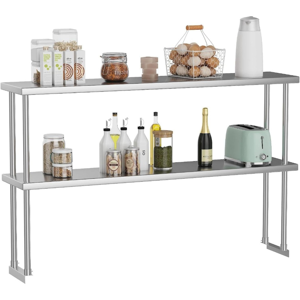 Stainless Steel Work Table: Adjustable & Overshelves for Kitchen & Warehouse