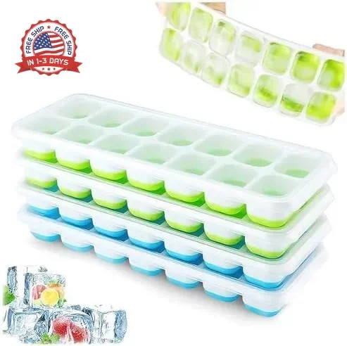 Ice Cube Trays 4 Pack, Airabc Silicone with Removable Lid, Easy-Release Flexible