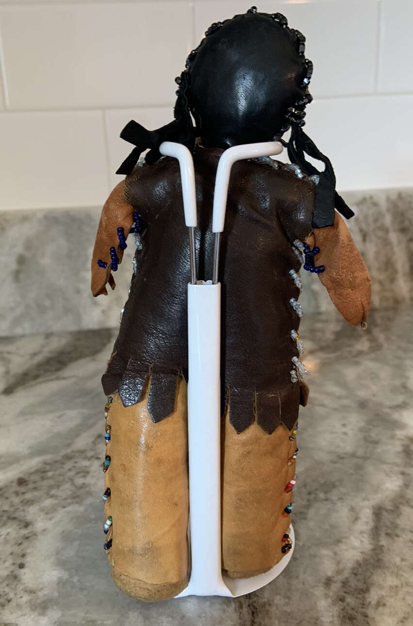 1900-1920 AMERICAN NAVAJO INDIAN HANDMADE 7-1/2” RAG DOLL DEERSKIN + BEADWORK