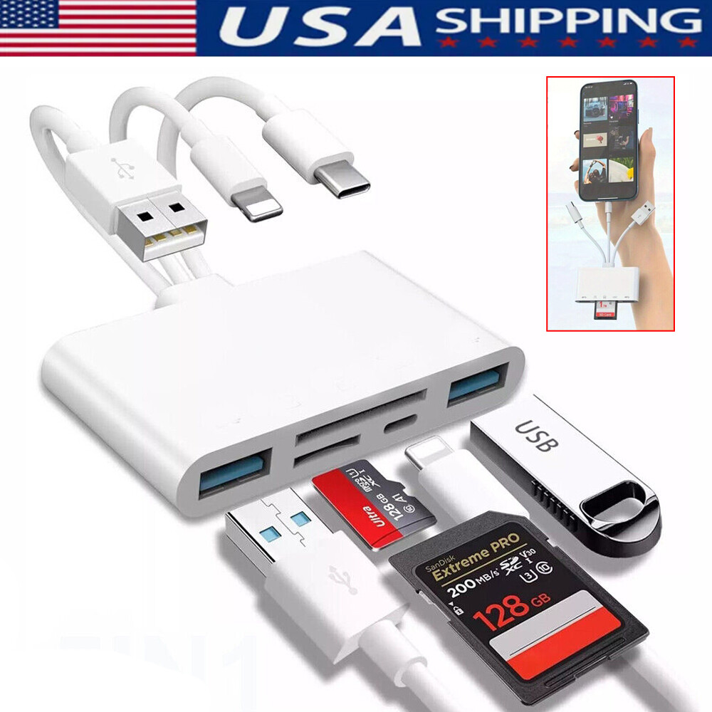 5-in-1 Memory Card Reader, USB OTG Adapter & SD Card Reader for iPhone/Android