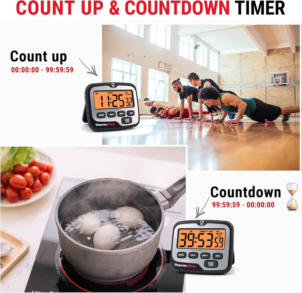 Thermopro TM01 Kitchen Timers for Cooking with Count up Countdown Timer, Digital