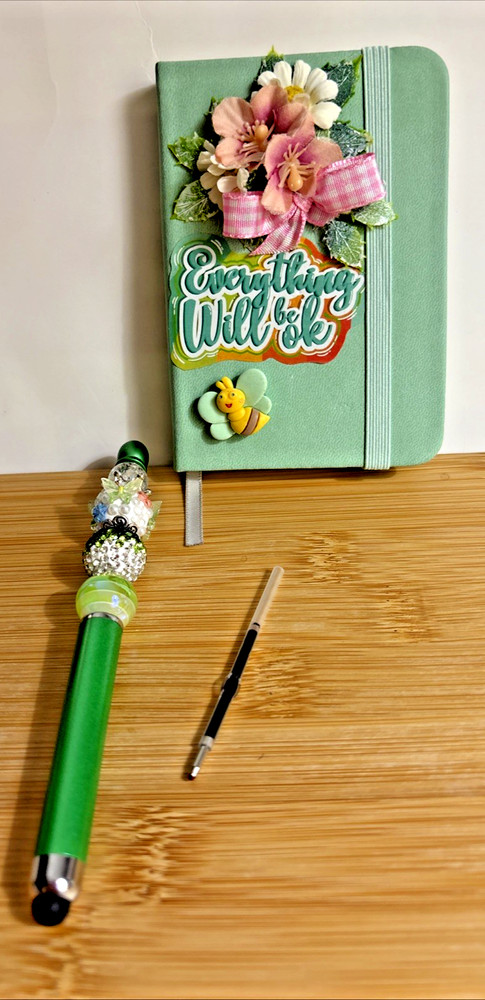 HANDCRAFTED BEADED PEN & NOTE PAD SET -everything Will Be Ok