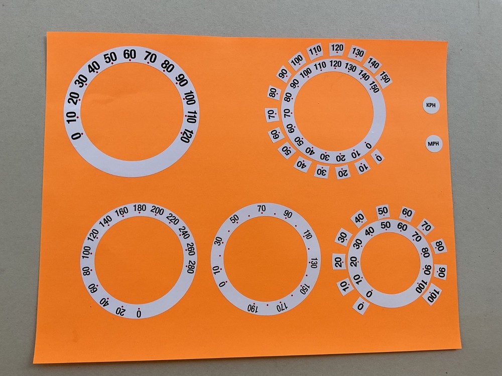 SPEEDO OVERLAY CONVERSION KIT STICKERS MPH or KPH WHITE SPEEDOMETER DIALS