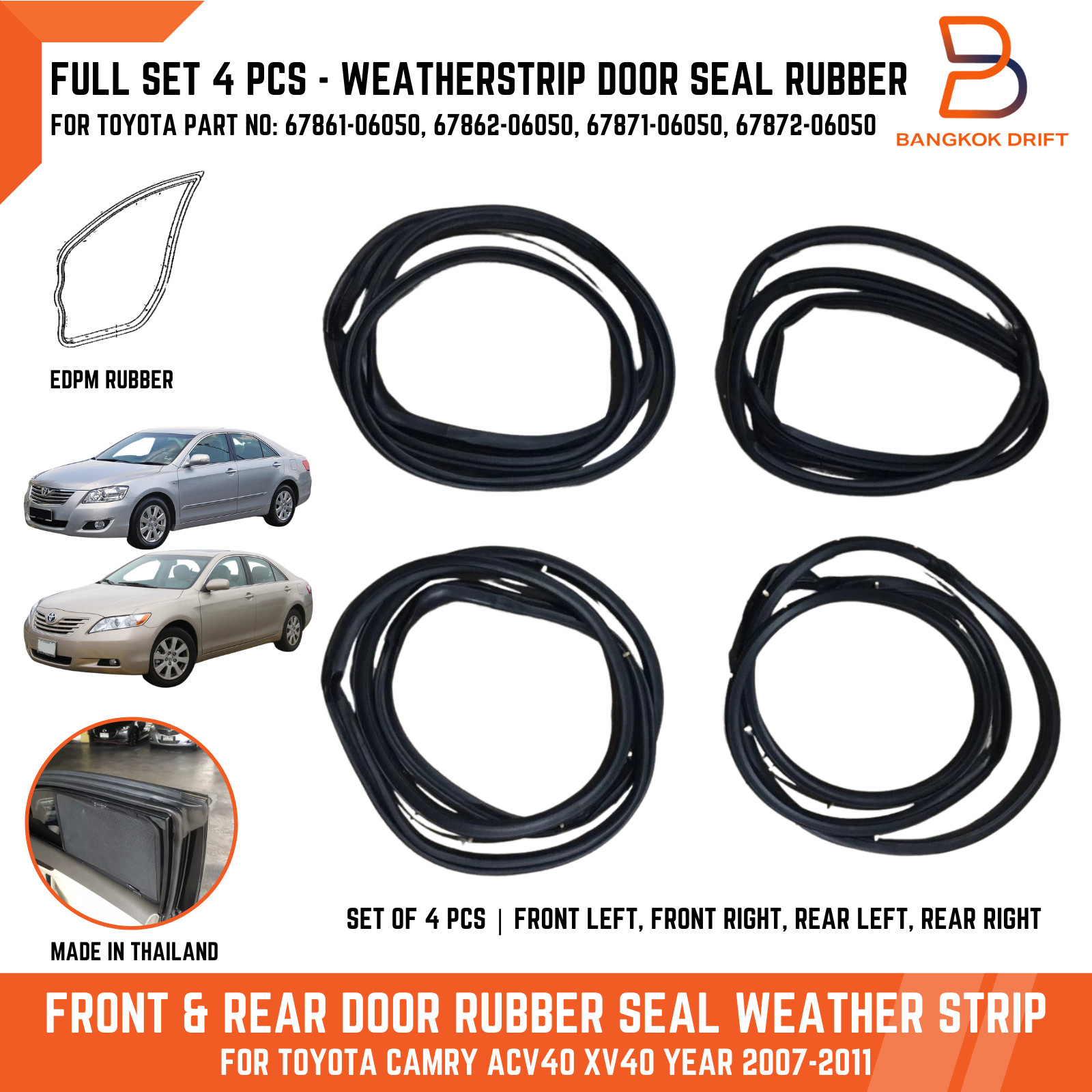 ALL 4 DOORS RUBBER SEAL WEATHERSTRIP FOR TOYOTA CAMRY ACV40 XV40 07-11 LE SE