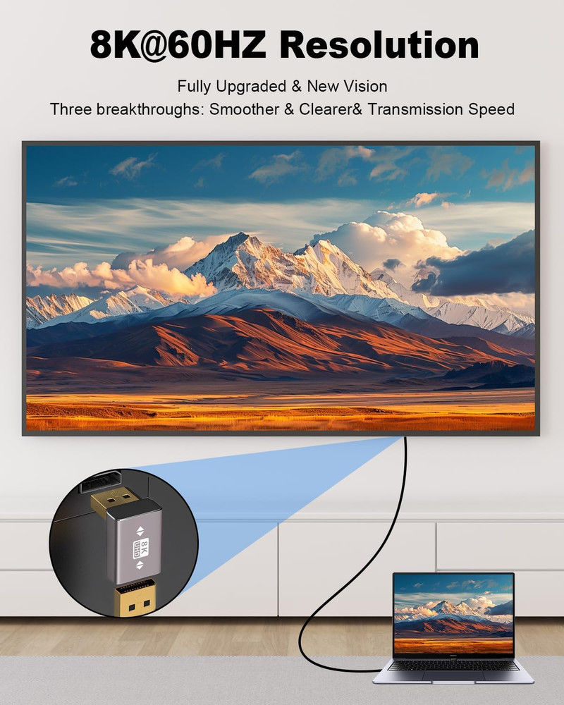 Duttek 8K 90 Degree Displayport 1.4 Adapter, up & down Angle Extender 32.4Gbps,