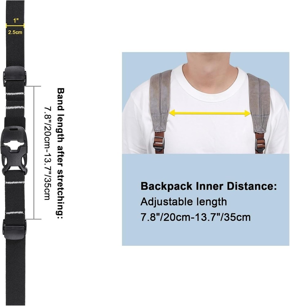 Heavy Duty Adjustable Backpack Chest Strap with Quick Release Buckle - Black