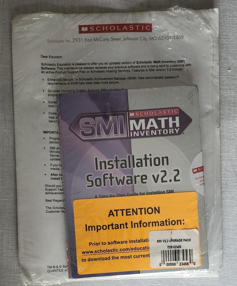 SMI Math Inventory Installation Software V2.2 Scholastic Upgrade Pack New