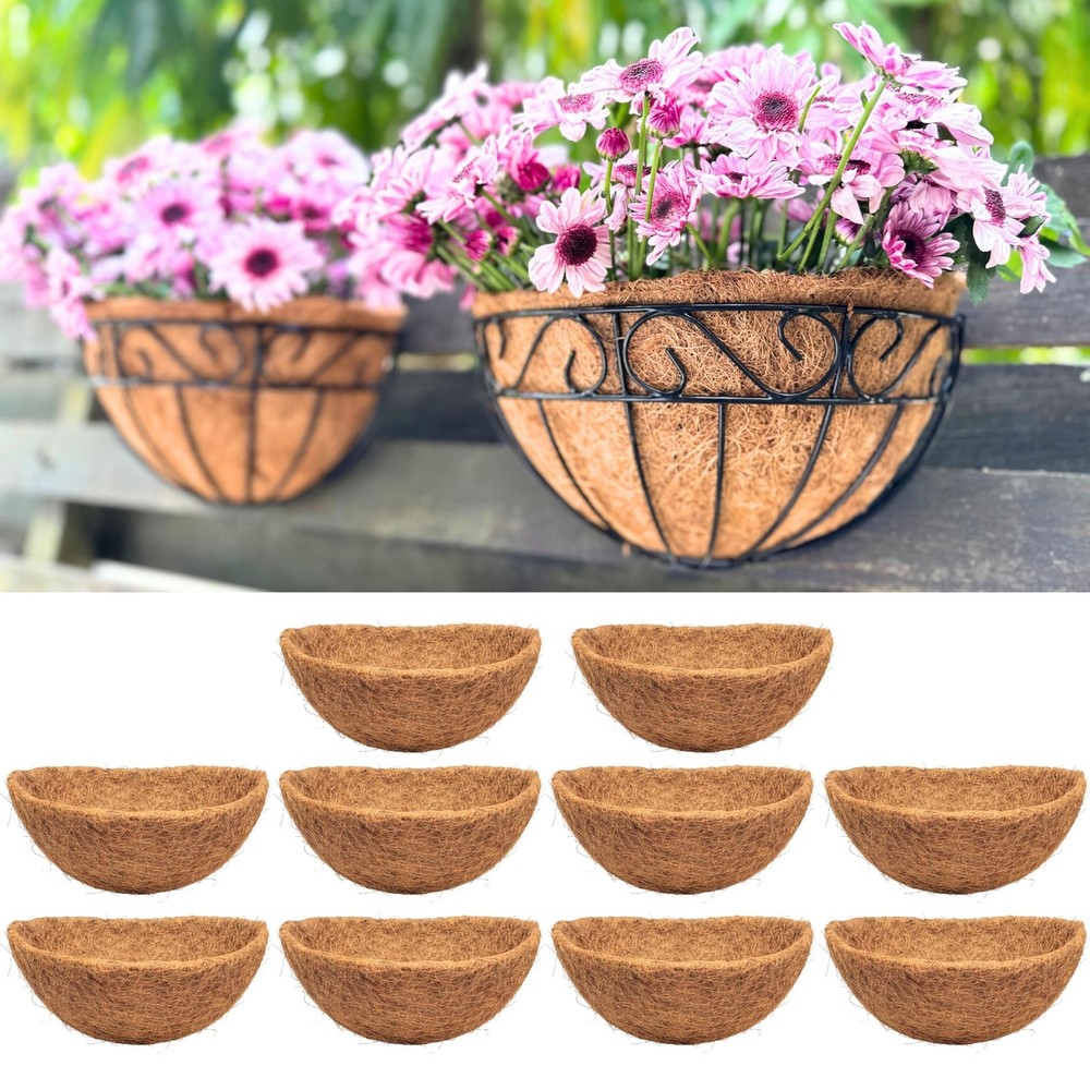 LaLaGreen 12" (10 Pack, Half Round) Coco Liners for Hanging Basket – Bulk