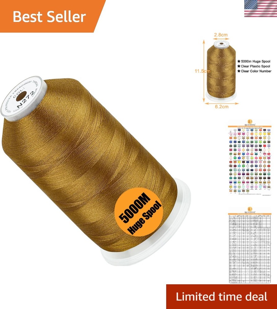 Versatile Old Gold Polyester Thread 5000M, 40WT for Creative Embroidery Projects