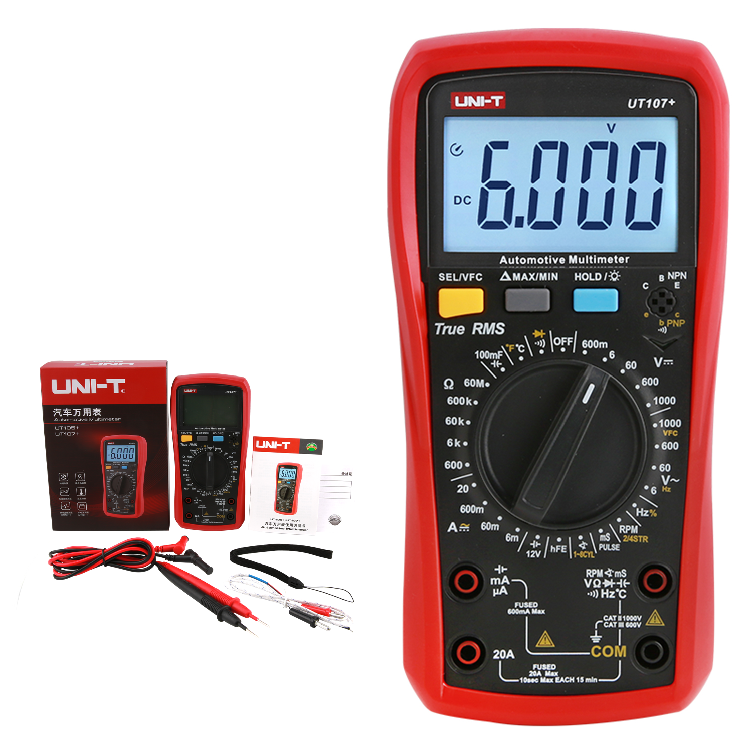 UNI-T Digital Automotive Multimeter mS PULSE Tach Dwell Temp RPM Battery Tester