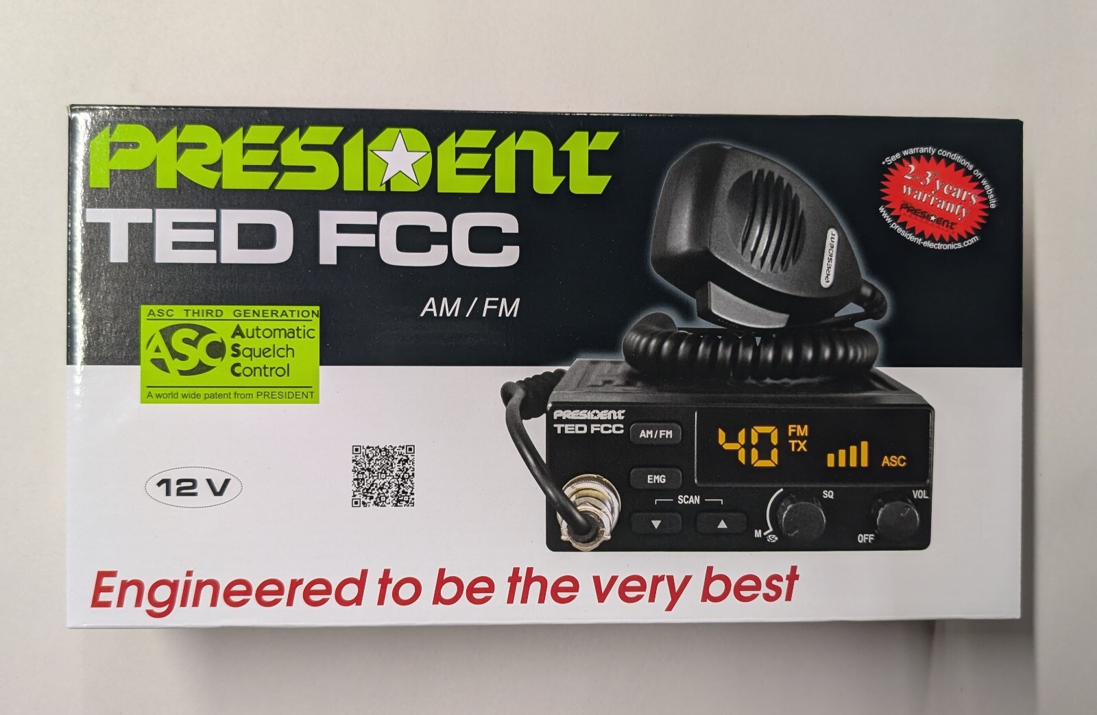 President Ted FCC 40 Channel AM/FM CB Radio 12V with 2 EMG Emergency Channels