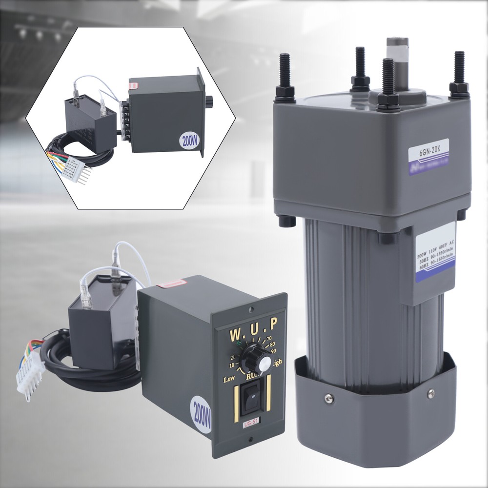 200W 110V AC Gear Motor Electric Variable with Speed Controller Single-phase 20K
