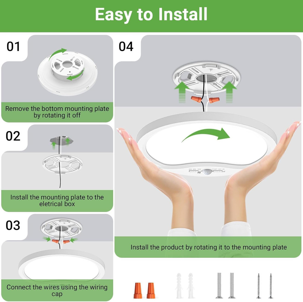 9Inch 18W Motion Sensor Ceiling Light Wired, 3 Sensing Modes Motion Activated...
