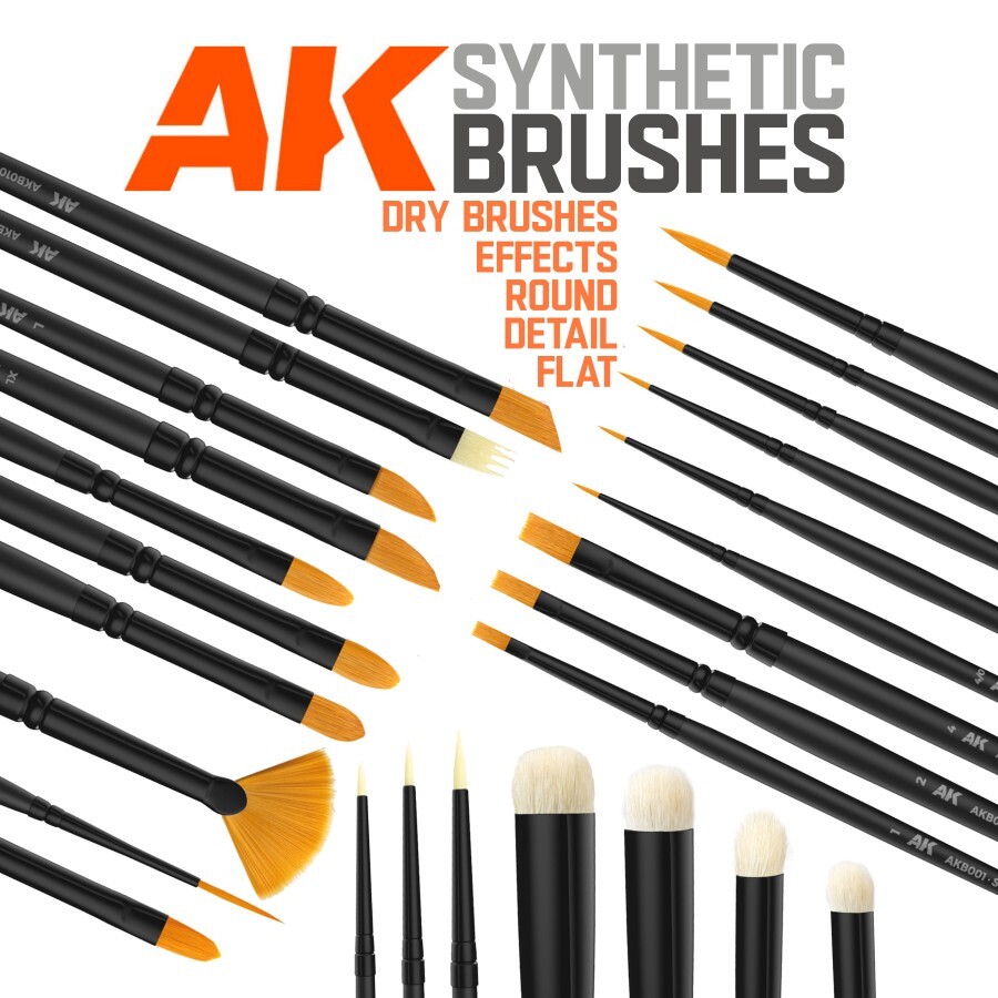 AK Interactive: BRUSHES - Round | Flat | Dry Brush | Effects - Singles 26 Types