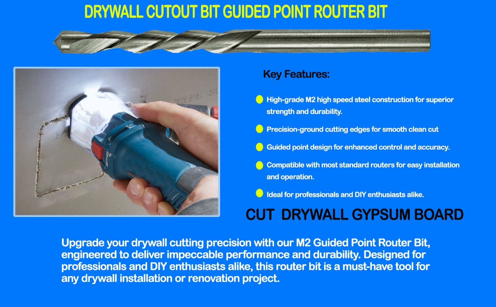 Drywall Cut out Bit 10Pcs 1/8" Cutout Drill Bit Guided Point Gypsum Board Cut