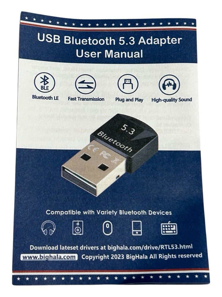 Wireless Adapter, USB 2.0 Bluetooth 5.3 Plug-N-Play, Makes Your PC Compatible