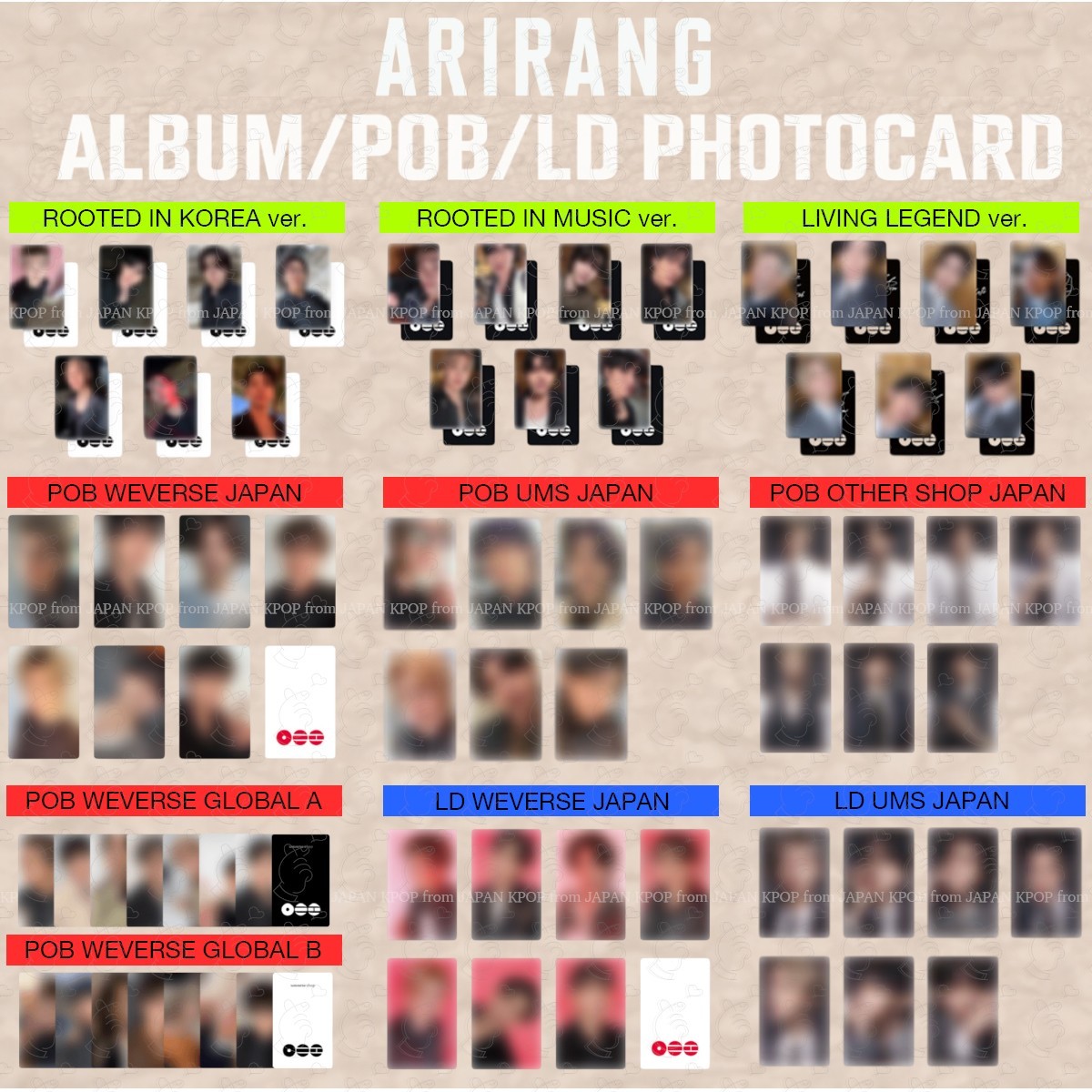 PRE BTS ARIRANG OFFICIAL ALBUM POB LUCKY DRAW PHOTOCARD Weverse Japan UMS HMV