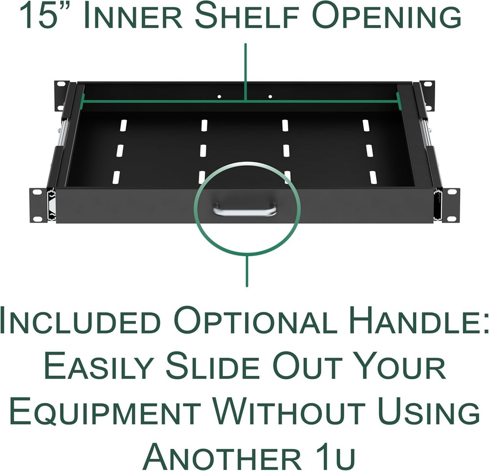 ynVISION.DESIGN 1U Server Rack Mountable Slide Out Shelf with Handle