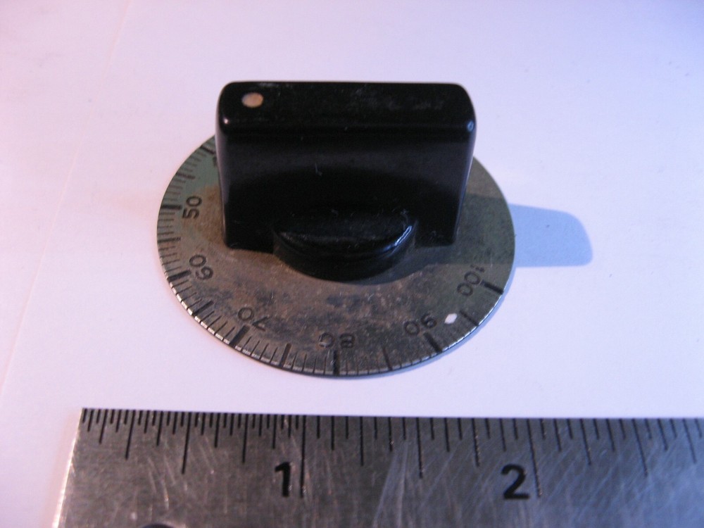 Rectangular Bakelite Knob 0-100 Metal Dial Grad 1-15/16" Dia 7/8" Tall Used Pull