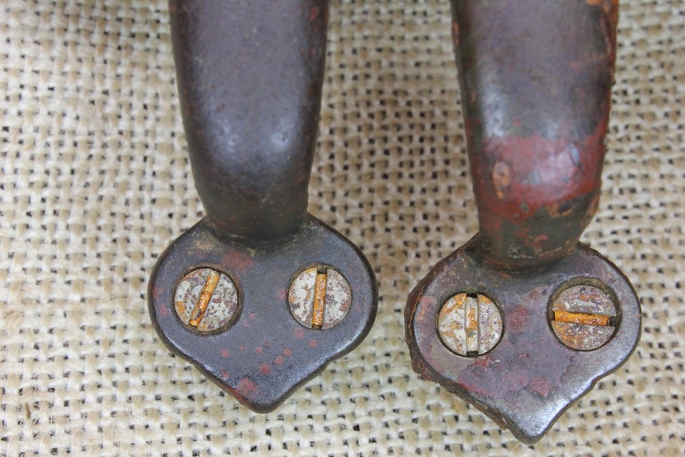 2 Old Drawer Pulls Door Handles Work Bench Paint Splattered Rustic Iron Vintage
