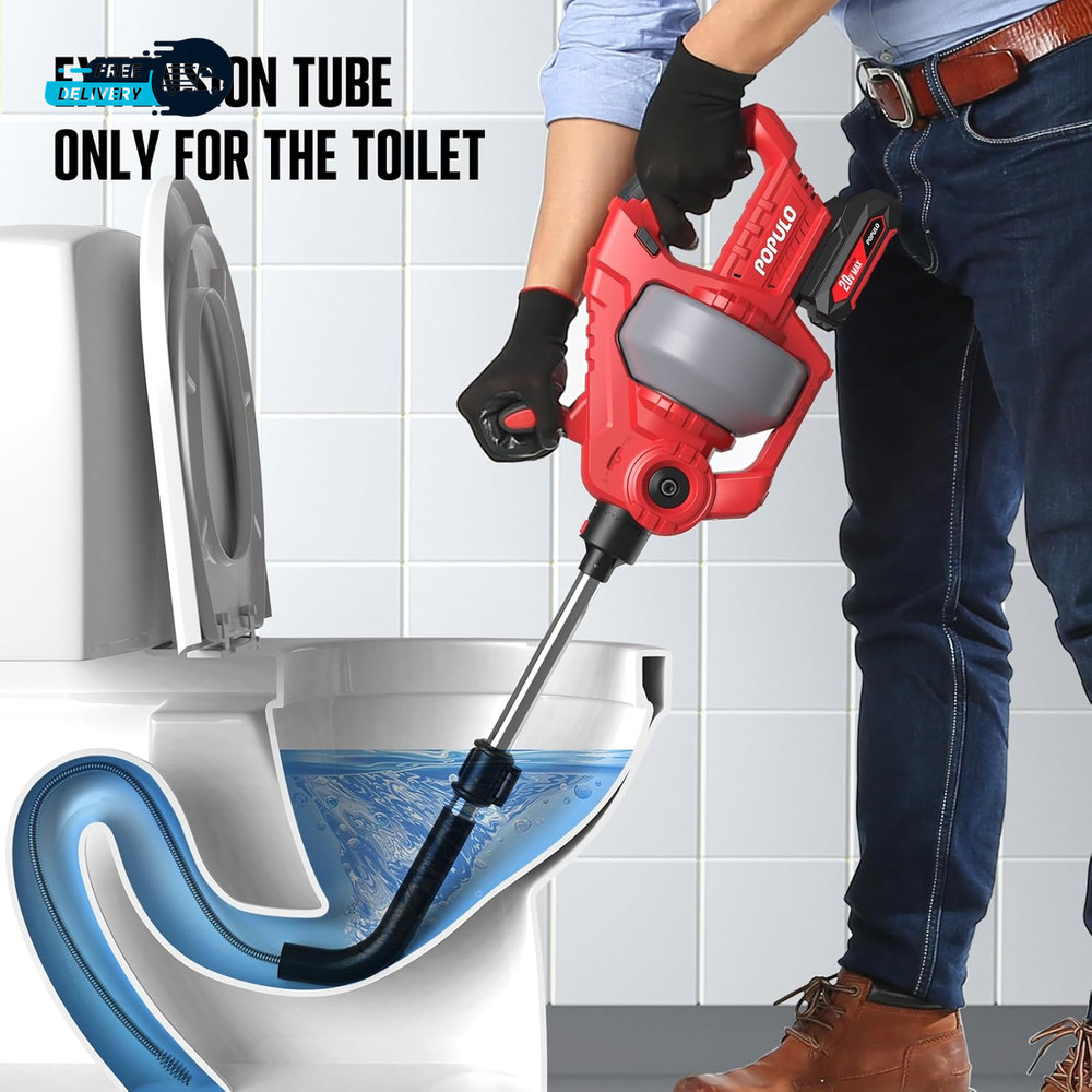 20V Cordless Electric Drain Snake 25Ft Replaceable Cable with 2.0Ah Battery