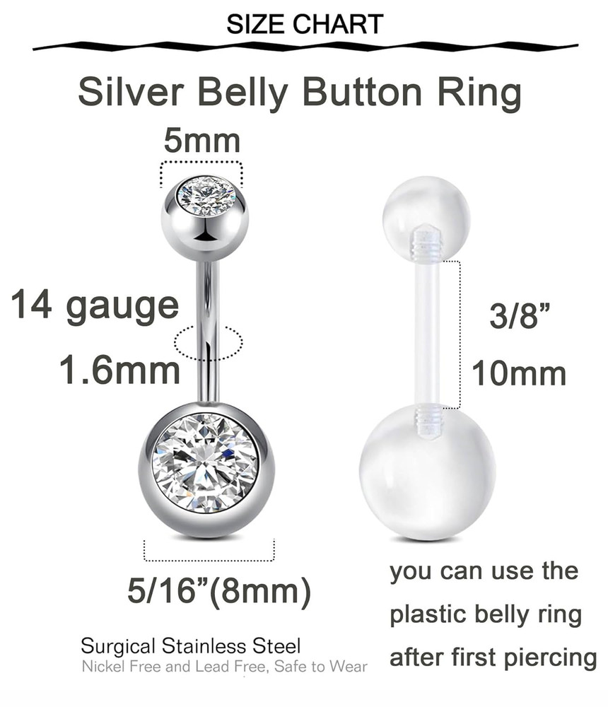 QWALIT Belly Button Piercing Gun Kit - Silver Navel Piercing Gun