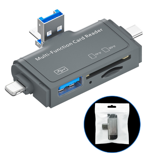 Portable 7 In 1 Memory Card Reader USB/Micro-USB/Type-C TF SD OTG Card Reader