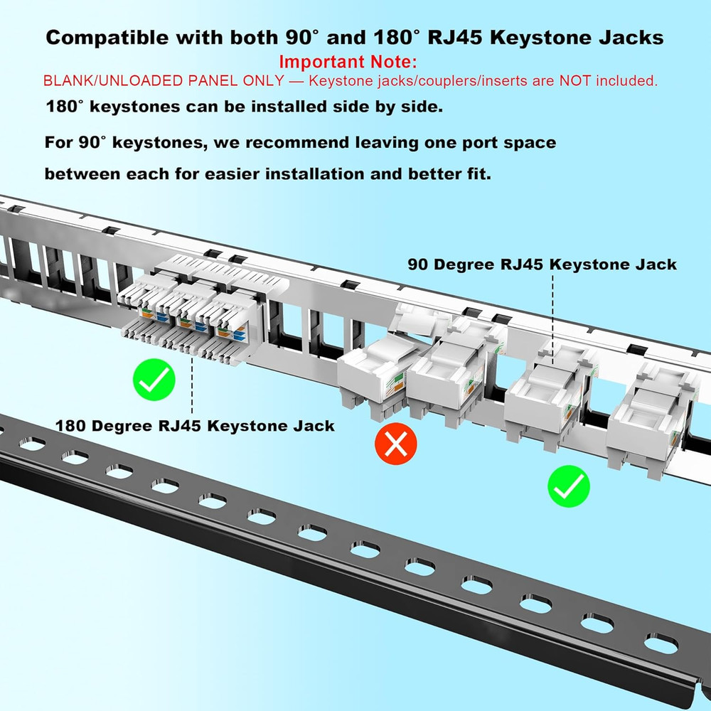 19” 1U Shielded Blank Patch Panel 24-Port Rack Mount Keystone Panel Cat6/Cat6A