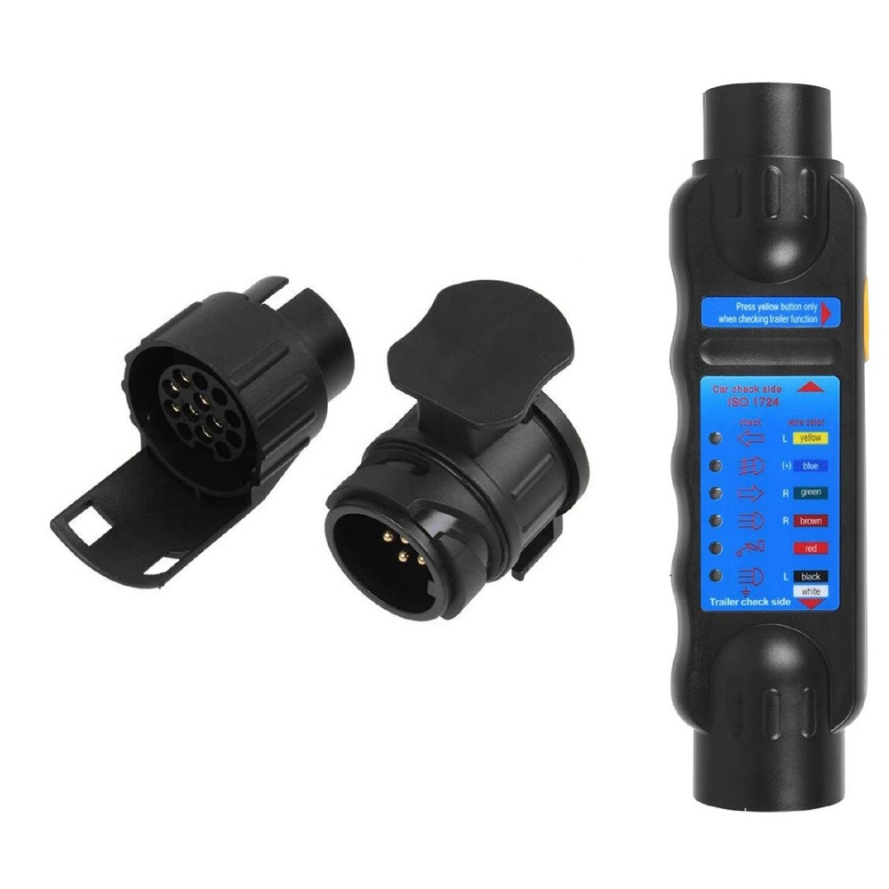 Trailer Tester 7/13 Pin Caravan Socket 12V Diagnostic Tool With 2 Adapters