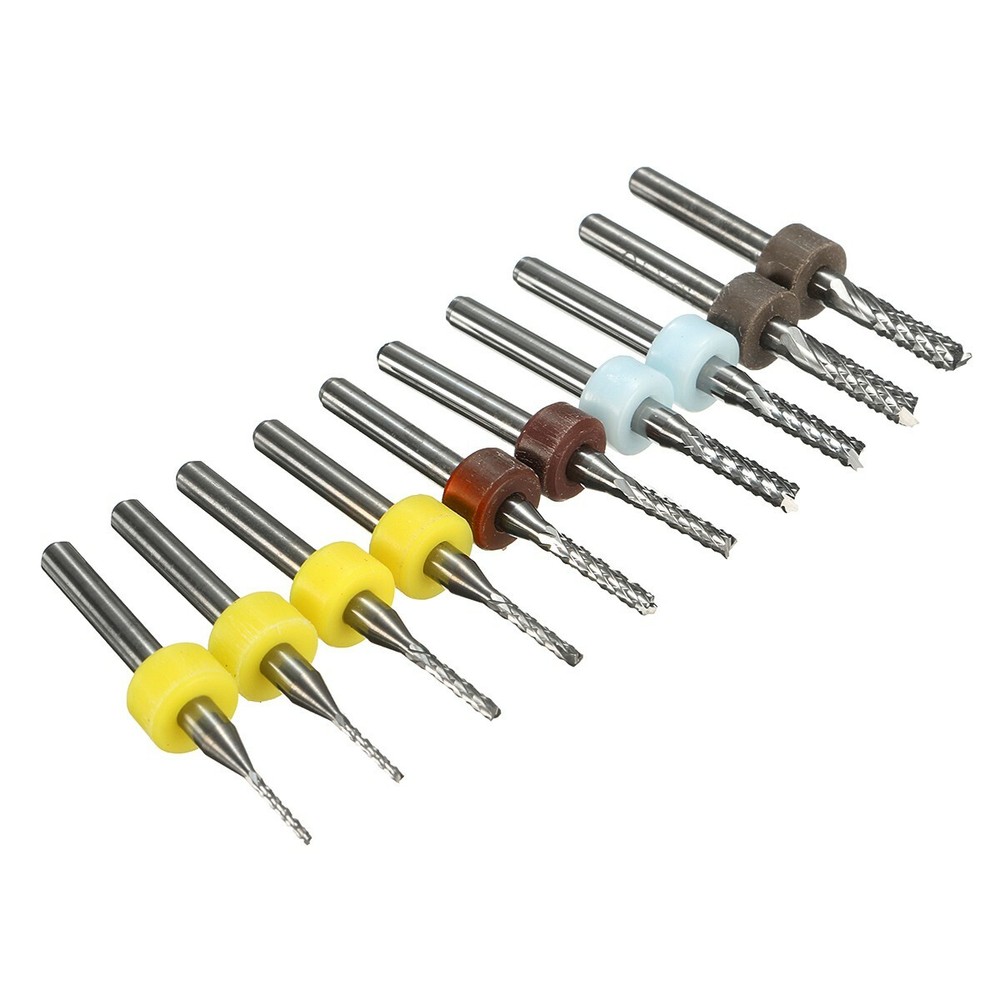 10Pcs Mini PCB Carbide Engraving Drill Bits CNC Rotary Tools End Mill Router Set