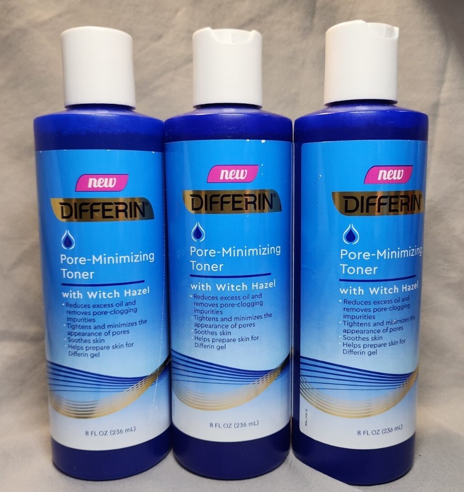 3 Differin Pore-Minimizing Toner w/Witch Hazel ~ 8 oz Each