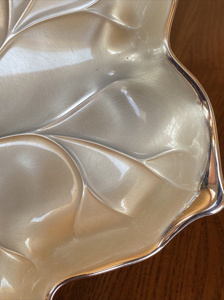 WMF Germany EP BRASS Brushed SilverPlate Footed Grapes 🍇 Handled Leaf Vein Dish