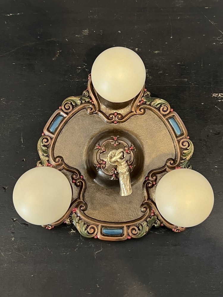 Single Nice Flush Mount Three Socket Fixture Rare 28F