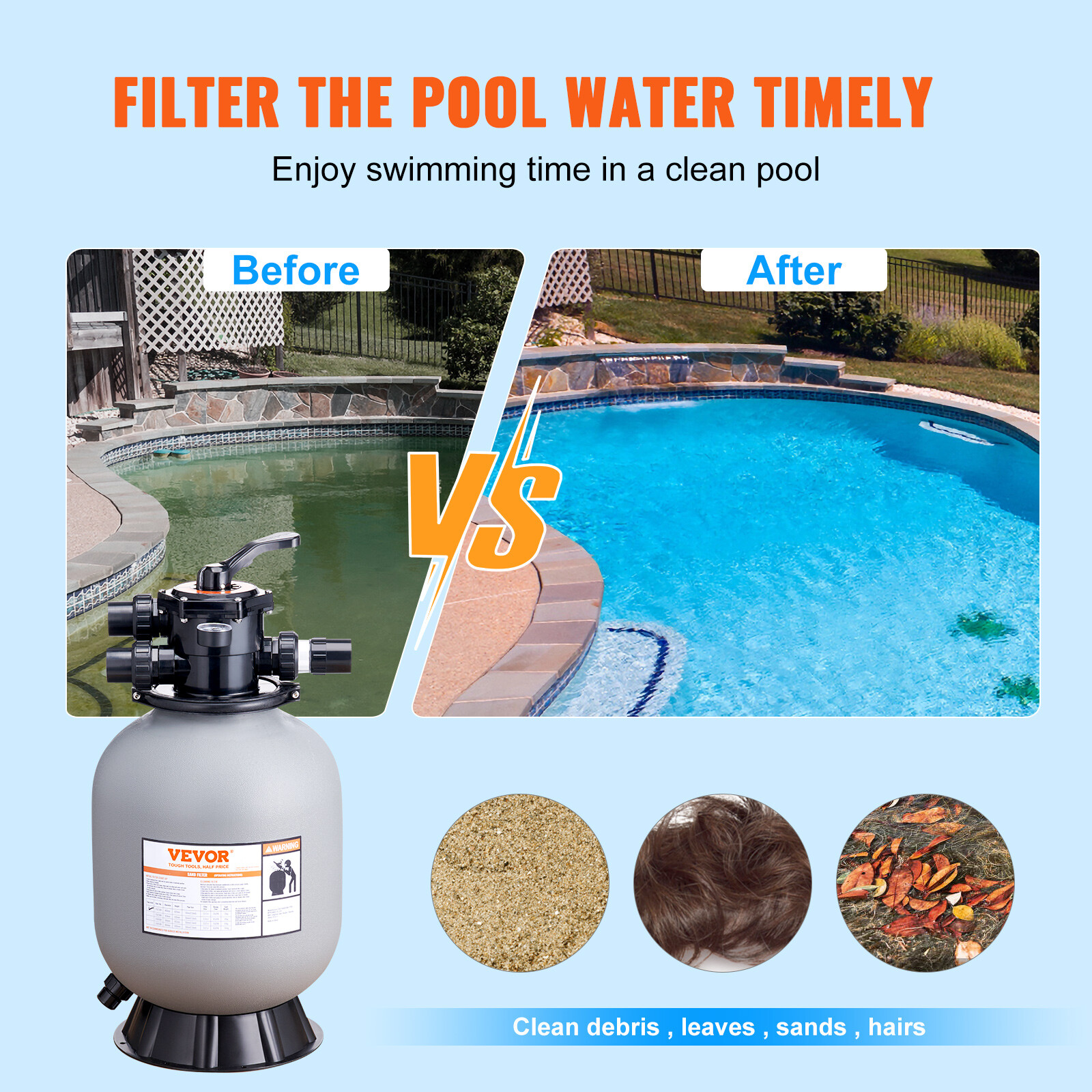 VEVOR Sand Filter 16" Above Inground Swimming Pool Sand Filter with 7-Way Valve