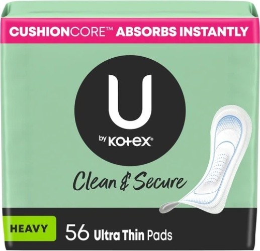 U by Kotex Clean & Secure Ultra Thin Pads Heavy Absorbency Regular Long 56 Count