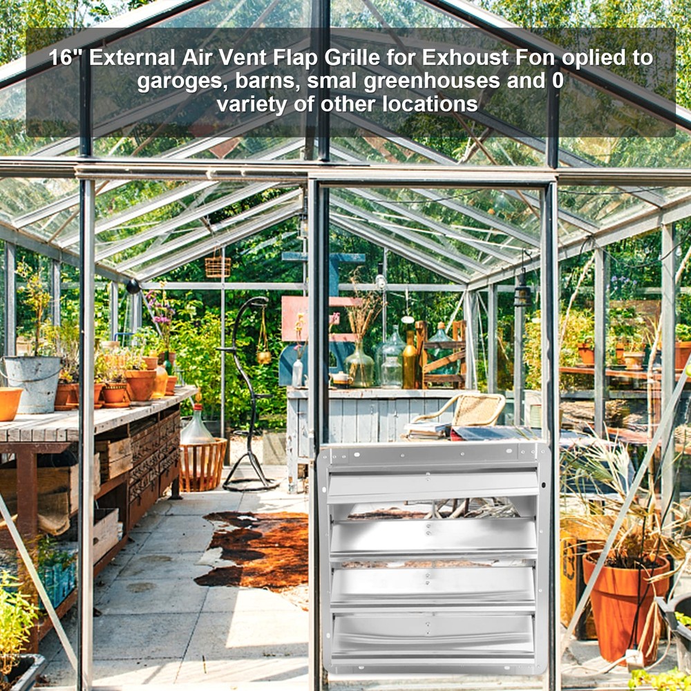 iPower 16-Inch Square Automatic Gravity Shutter Louver Vent Silver