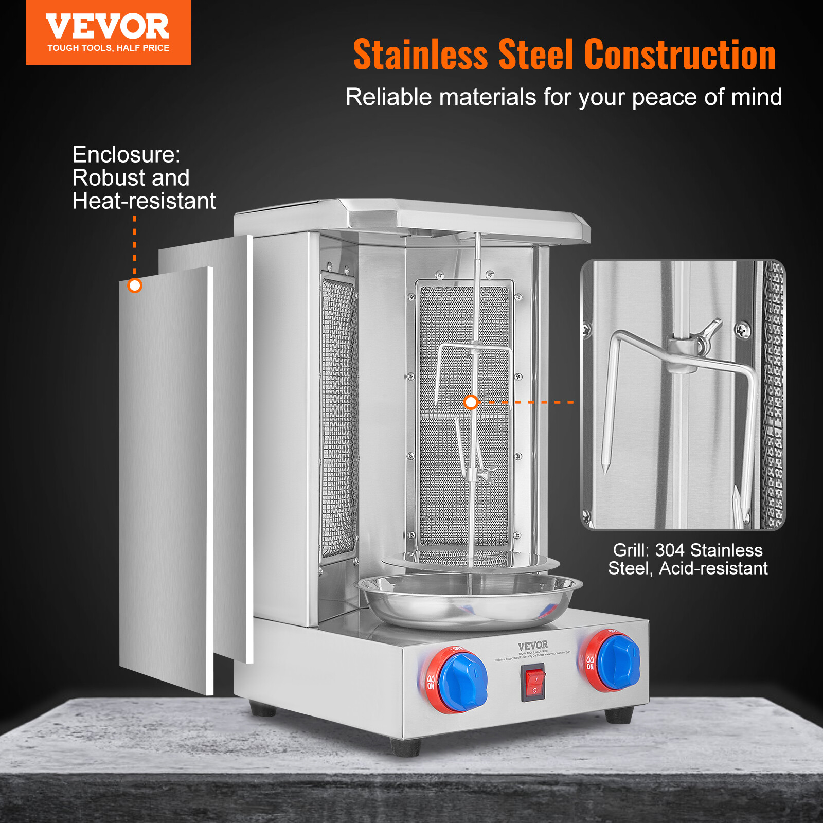 VEVOR Stainless Steel Gas Shawarma Grill Machine Vertical Gyro Rotisserie Doner