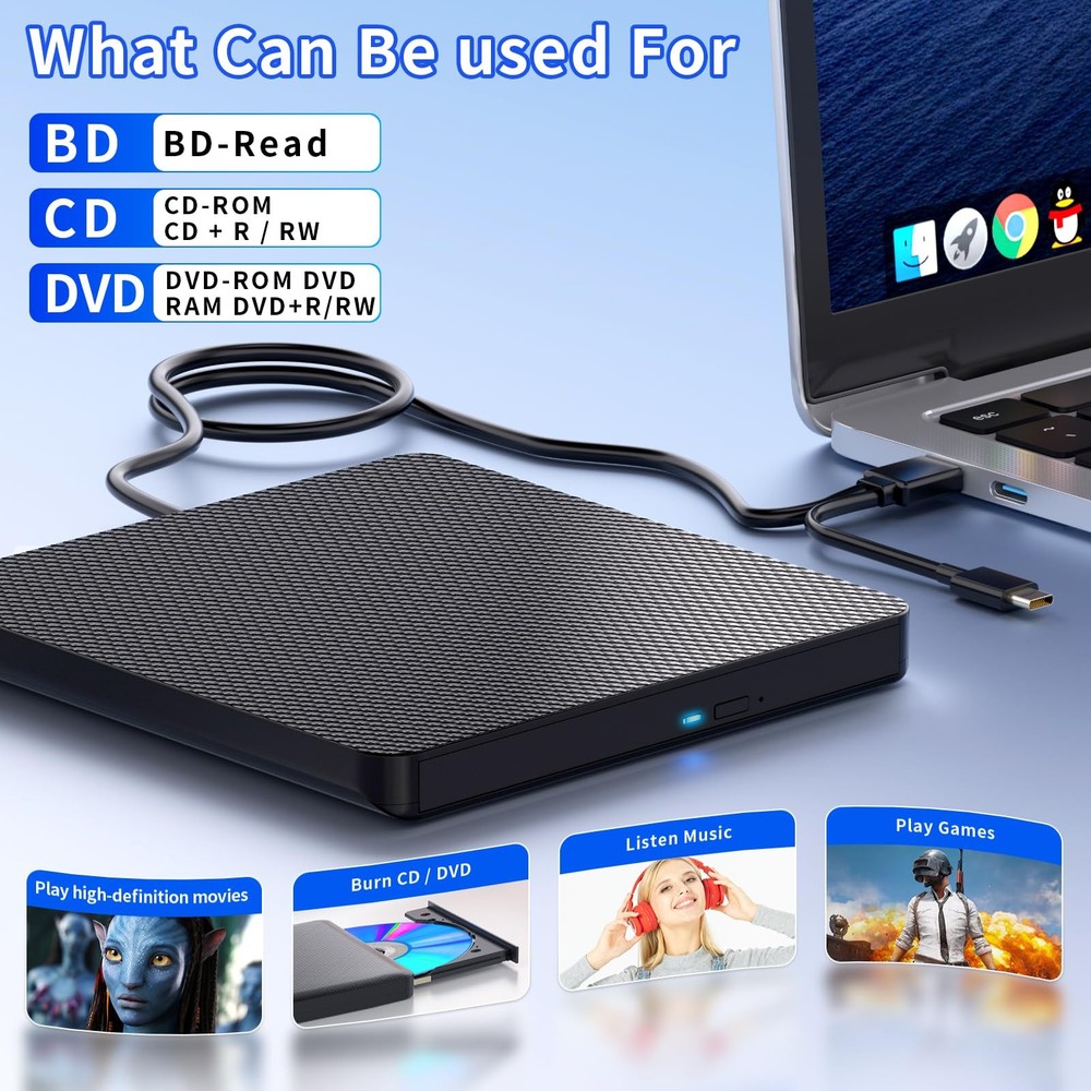 aelrsoch External Blu ray Drives Player Read/Write Compatible Bluray black