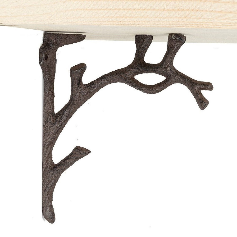 2 Rustic Cast Iron Shelf Bracket Wall Mount Hardware Brace Tree Branch Sculpture
