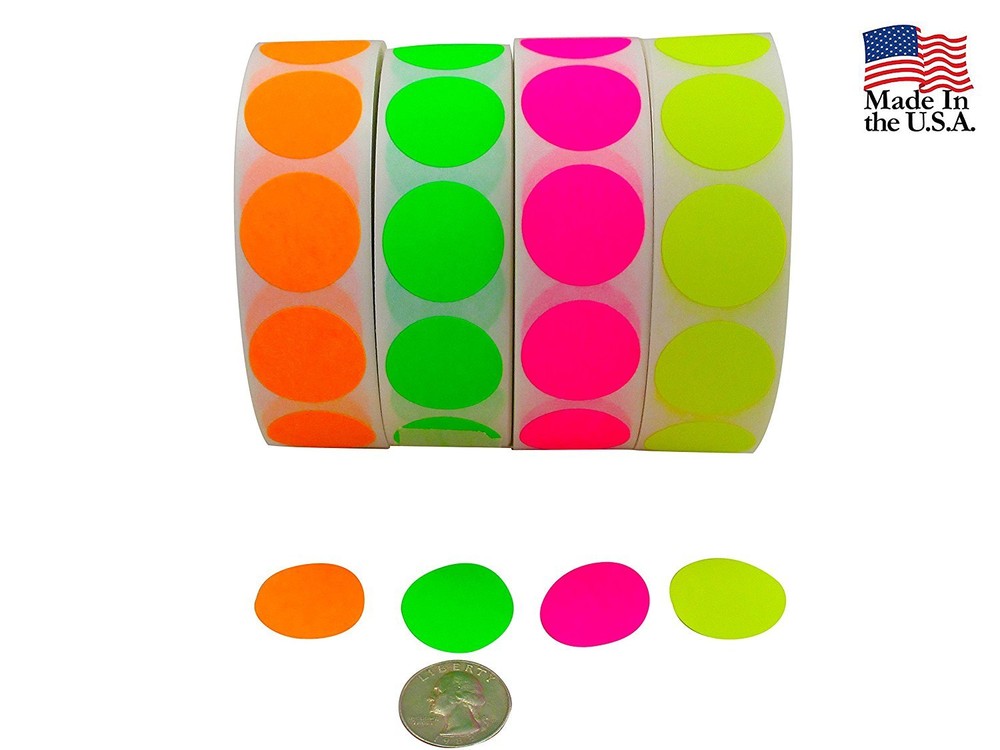 Coding Labels, Bright Fluorescent Neon Color 1 Inch Round Circle