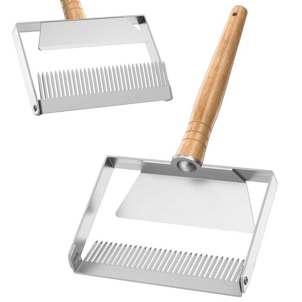 Honey Uncapping Fork Scraper 2-in-1 Stainless Steel Wooden Handle Adjustable