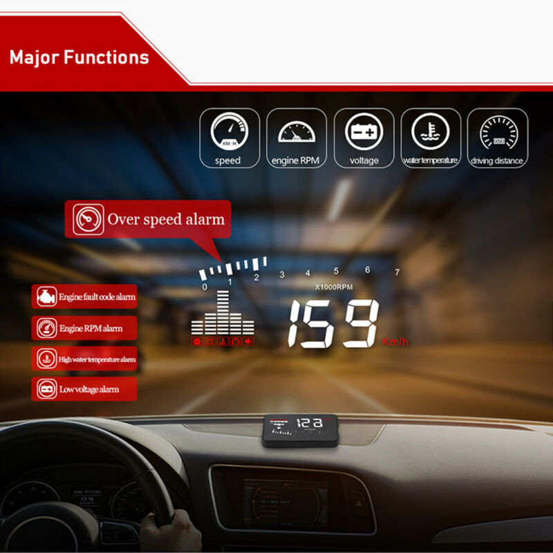 Car HUD Head Up Display OBD2 Speedometer Projector Overspeed Black Diagnostic