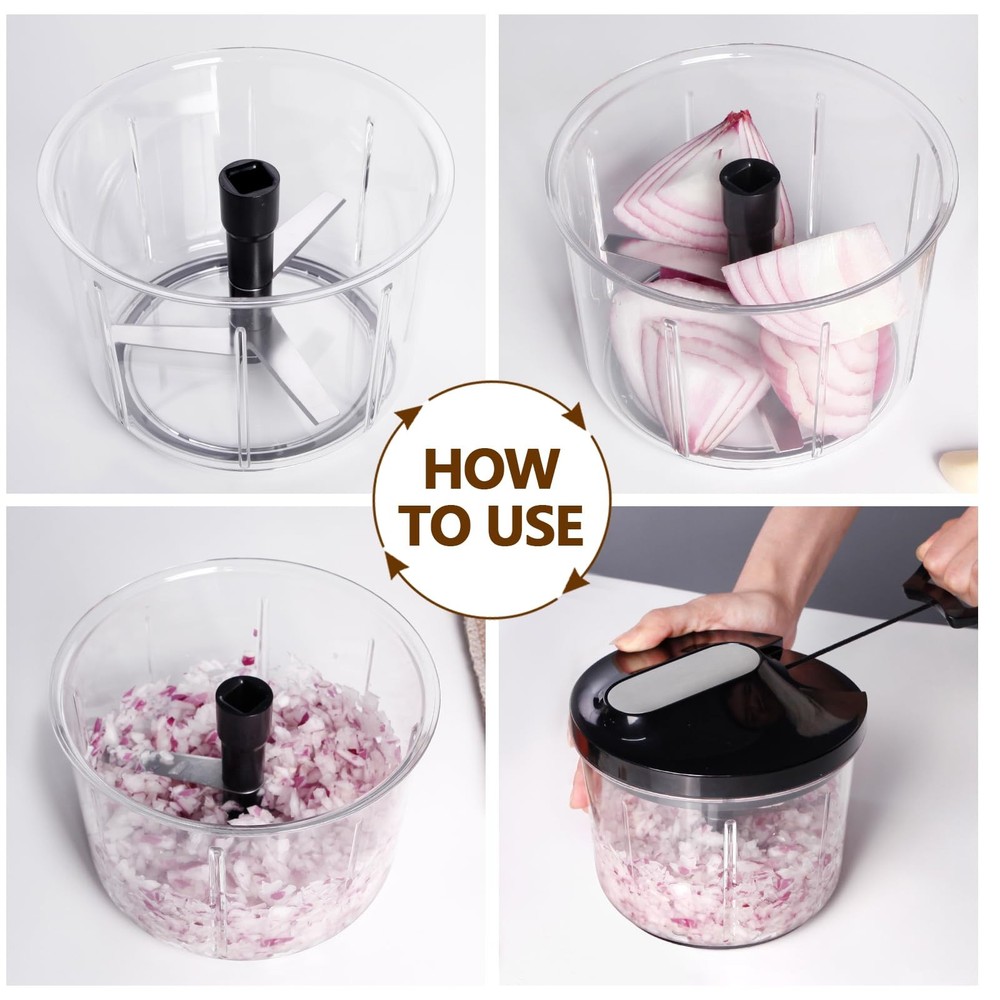 Manual Food Processor Large Vegetable Chopper, 1000ML Pull String Chopper Gar...