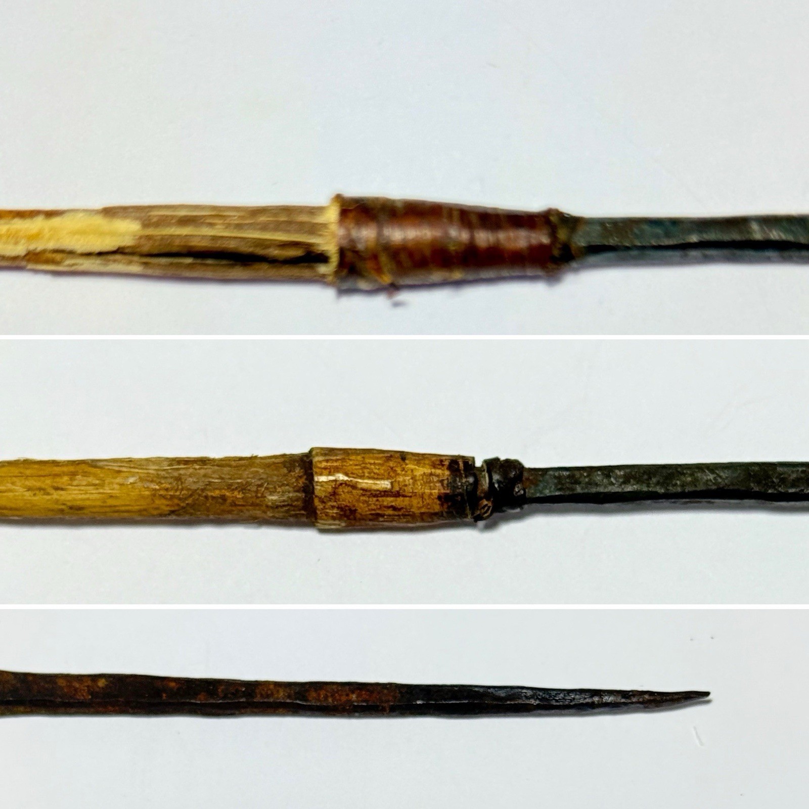 Antique African Spears Tribal Weapons Wood & Iron 3-Piece Set